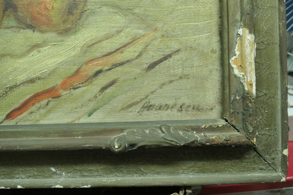 Tablou Peisaj Casa/ Natura Moarta Aurelia Ananescu Ulei Carton Rama