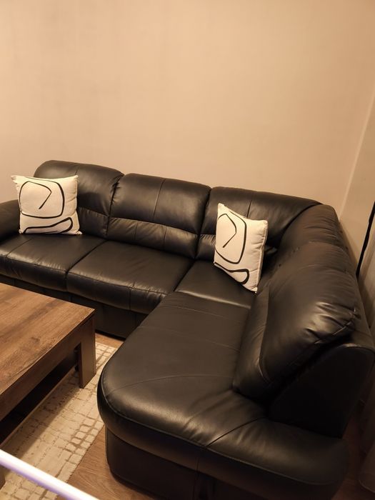 Кожен диван от естествена кожа,черен.
