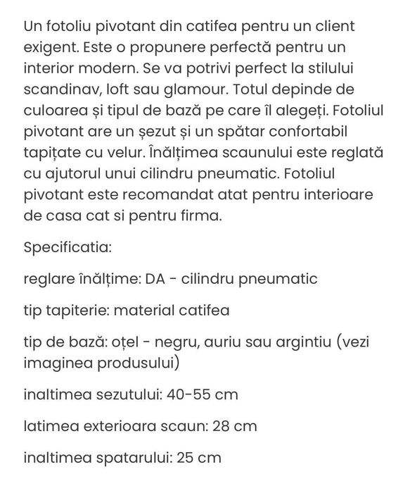 Vand Fotoliu Pivotant stil Scandinav