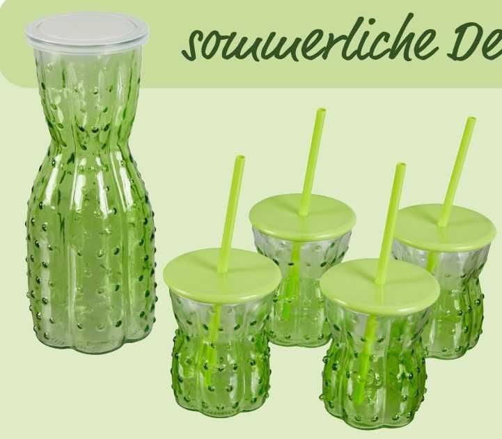 Кана с чаши Стъклен комплект гарафа с 4 чаши и сламки идеални за лимонада коктейли