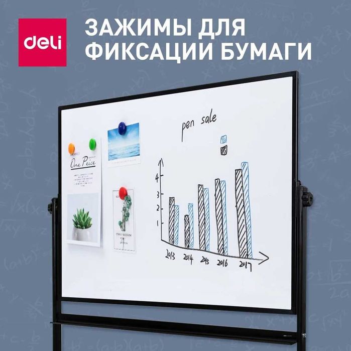 Доска белая 90х120 Deli 7882 двухстороняя с подставкой