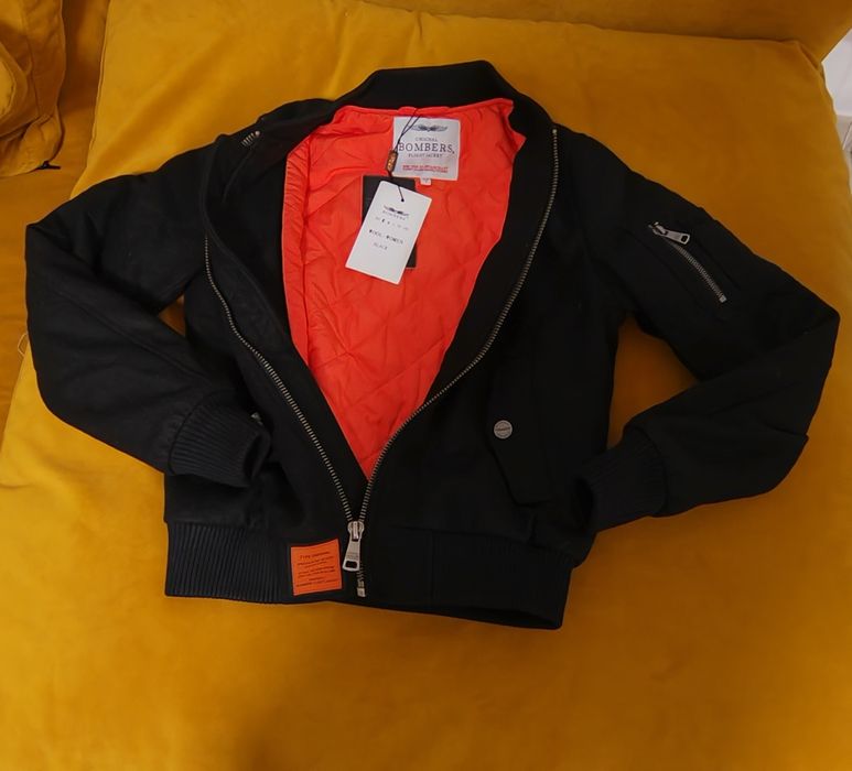 Geaca Original Bomber, lana naturala, neagra, femei
