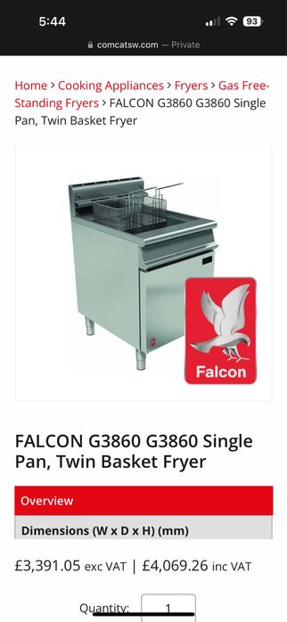 Фритюрник Falcon на газ 24лтр с две кошници с 6 месеца гаранция