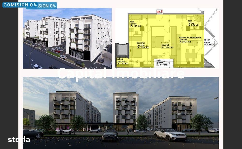 Apartament de vanzare, 3 camere, 86 mpc, etaj 1, comision 0%