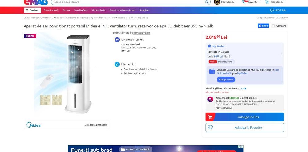 Aparat de aer condiționat portabil Midea 4 în 1