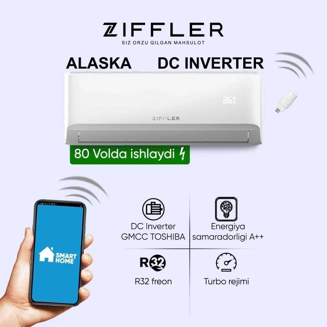 Кондиционер Ziffler Alaska 12 full dc inverter оптовая цена: 330 у.е. -  Климатическое оборудование Ташкент на Olx