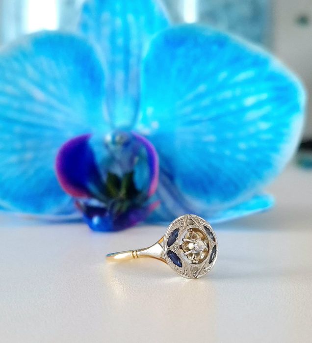 Inel Art Deco din aur de 18K si diamante naturale