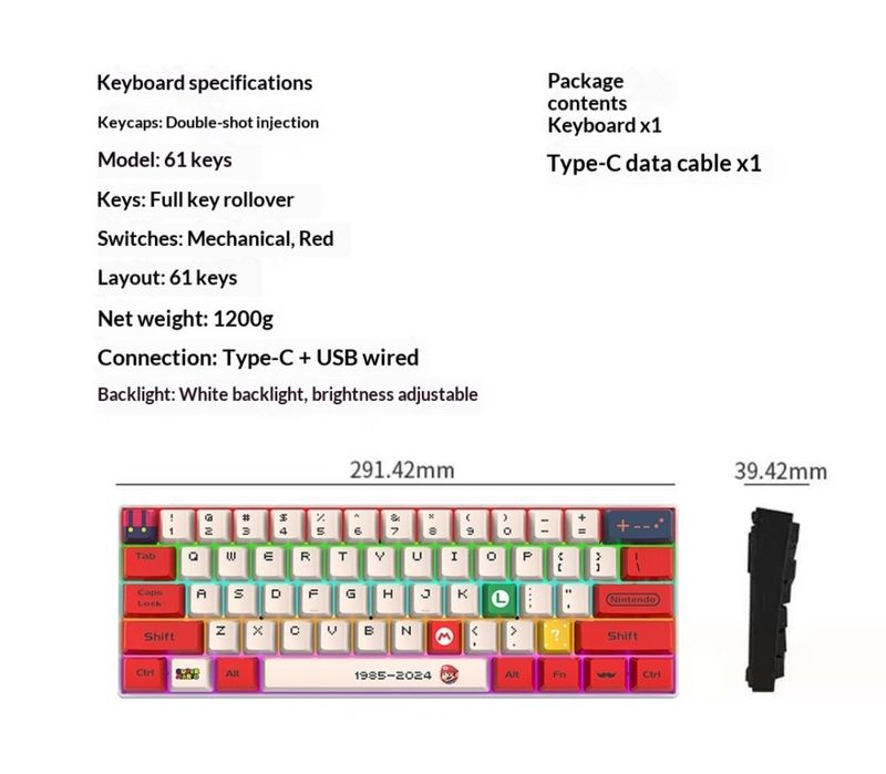 Tastatura gaming mecanica h61k dizain Super Mario