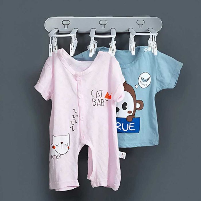 Самозалепваща се сгъваема стойка за сушене на дрехи с 24 щипки