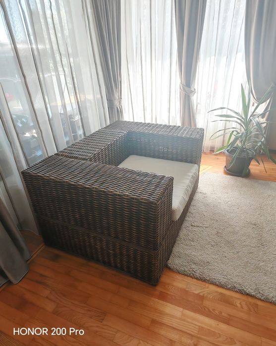 Set mobilier gradina/terasa ratan MOBEXPERT canapea + 2 fotolii + masă cu perne protecție incluse