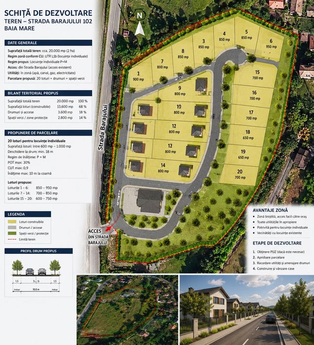 1.7 HA INTRAVILAN ÎN BAIA MARE – 120 M FRONT  stradal, toate utilitățile, Investiție de top