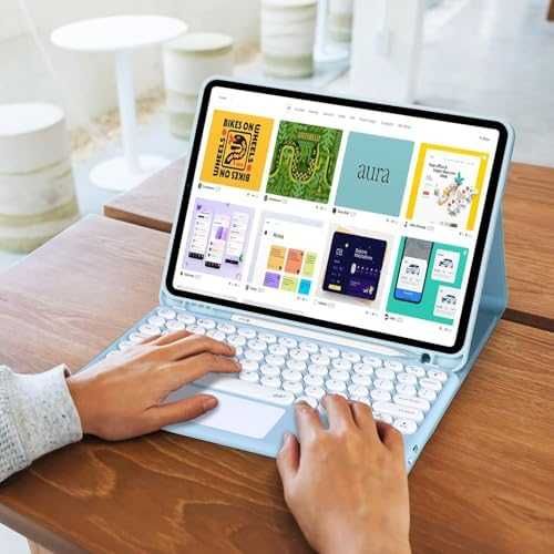 Нов iPad 11th Gen 2025/10th Gen 2022 Калъф + BT клавиатура тъчпад син