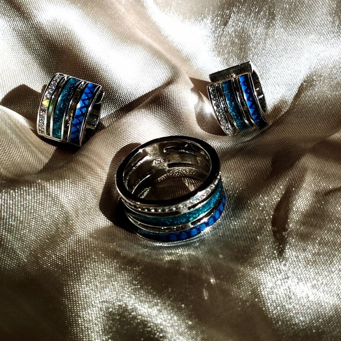 Серебряный Комплект Trinity с эмалью