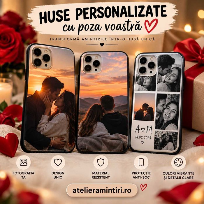 Husă Personalizată iPhone 11 12 13 14 15 16 17 Pro Max – Poză Cuplu, Iubit, Iubită, Cadou Aniversare