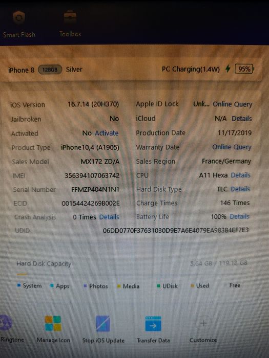 iPhone 8 Alb 128gb impecabil