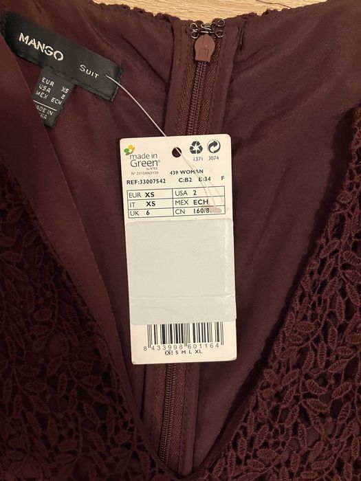 Rochie midi din dantela grena burgundy Mango XS