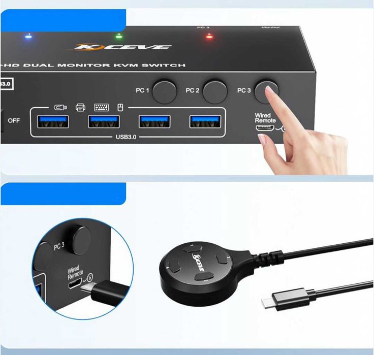 8K 60Hz KVM превключвател за 2 монитора и 3 компютъра Displayport и HDMI 4K 144Hz,KCEVE KVM302DH