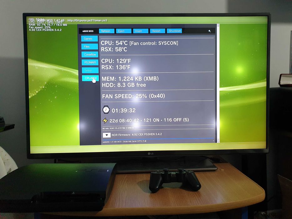 PS3 modat HEN 320 GB + 40 jocuri (GTA V, Red Dead, God of War, NFS)