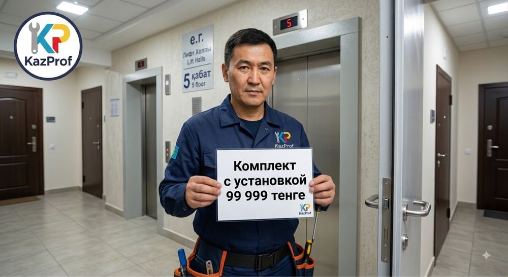 Установка комплекта электромагнитного замка перед лифтом и лестницей.