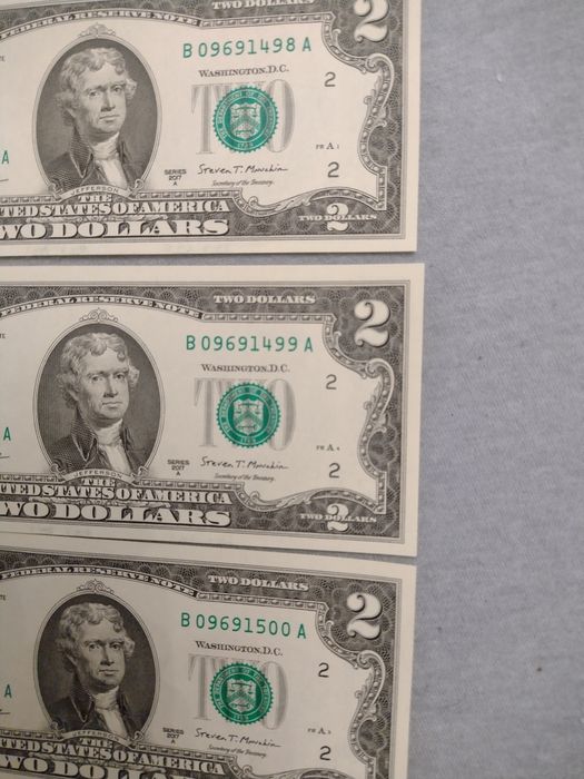 17 bancnote de colecție 2 dollari serii consecutive