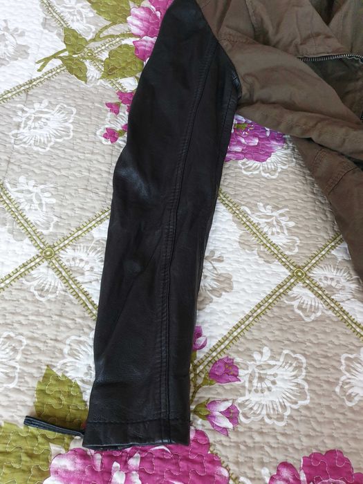 Jacheta olive army bumbac piele naturala