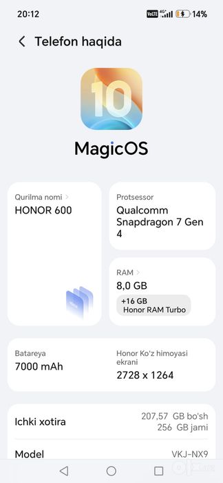 Honor 600 yangi xali olinganiga 1xafta boldi