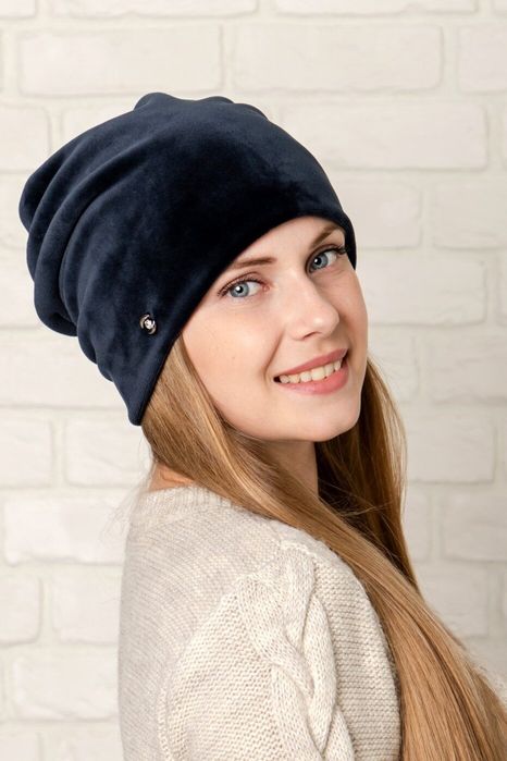 Шапка, тёмно-синяя, велюр100%, весна-осень