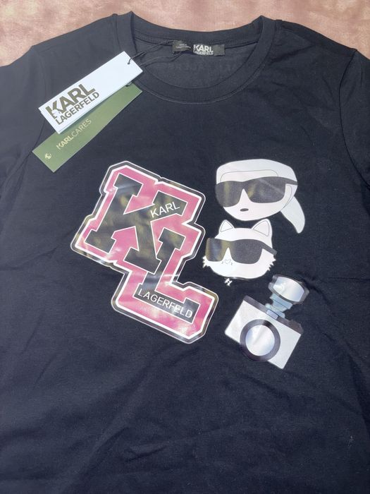 Tricou Karl LagerFeld S eticheta negru roz alb Noi nepurtati  New