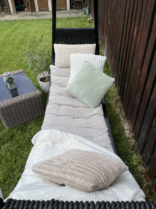 Șezlong/Lounger de grădină premium – realizat manual, foarte robust, complet echipat