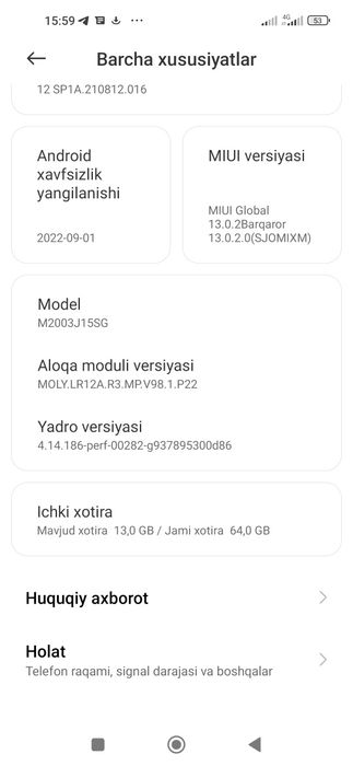 Redmi not 9 sotiladi.  bir mln uch yuz ming