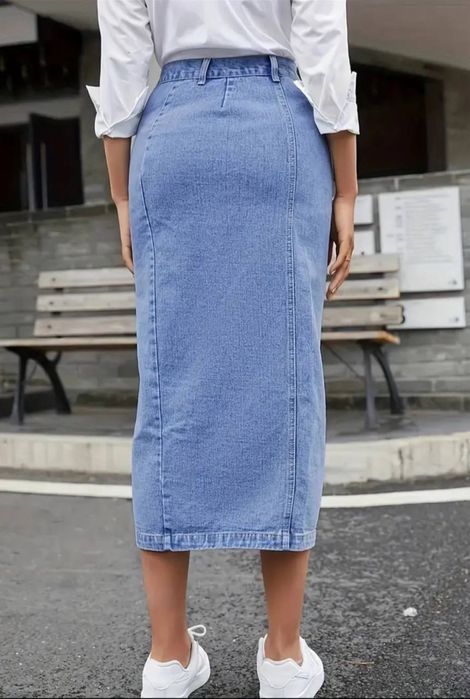 Модная Джинсовая юбка миди