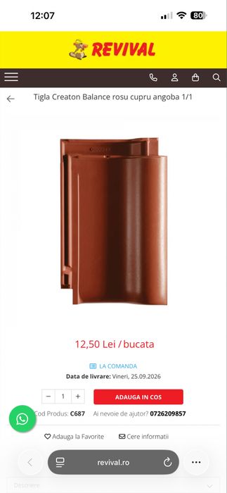 Tigla Creaton Balance rosu cupru angoba 1/1