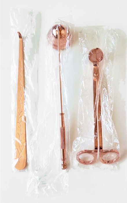 Set 3 instrumente pt lumanari, rosegold, nou,foarfeca,dipper,stingator