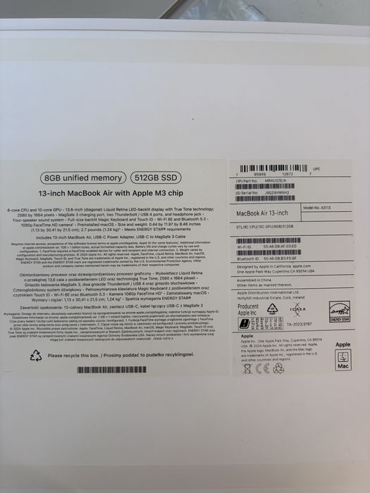 Apple MacBook Air 13″ M3, 8GB/512GB, Starlight, 2024