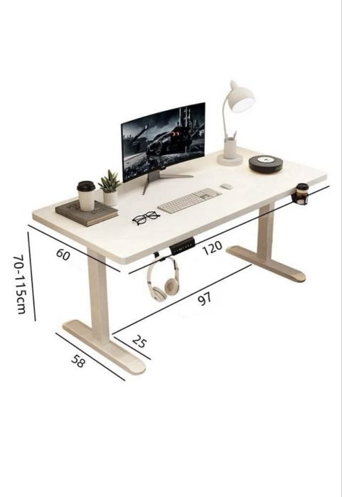 Birou Reglabil, Birou Electric Ergonomic, Alb, 120 x 60 Cm