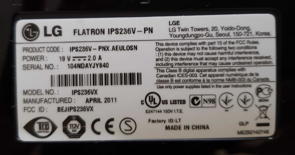 Монитор 23" LG Flatron IPS236V