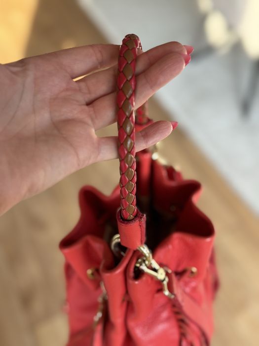 Roberta Biagi италианска кожена червена чанта с ресни отлична