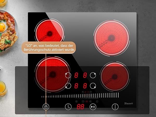 Стъклокерамичен плот за вграждане 4 зони 60см 6000W, Disaenvir