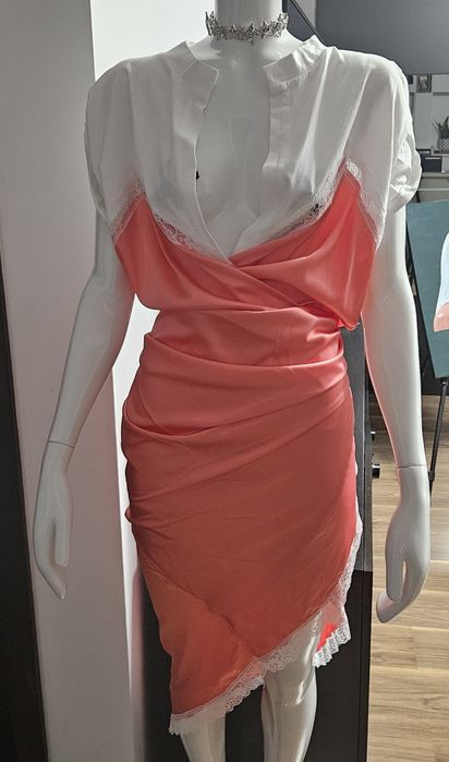 Rochie de ocazie, Midi, Cocktail, Dama, Dantela, Asimetrica, Satin, Re