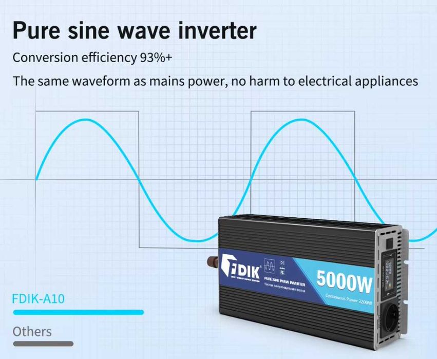 Инвертор чиста синусоида с LCD екран DC 12/24v към AC220v 50Hz 5000W