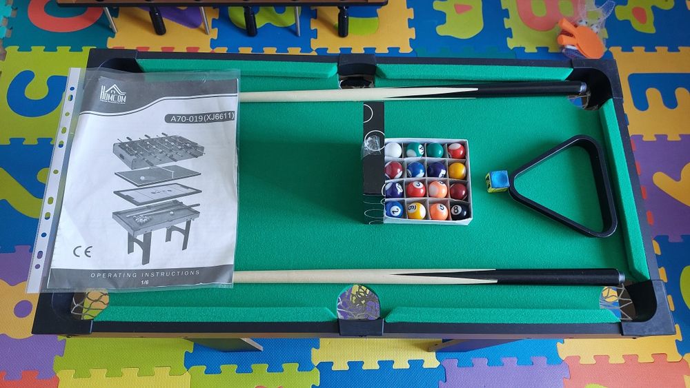 Masă Multijoc 4 în 1 cu Fotbal de Masă, Hochei, Ping Pong și Biliard