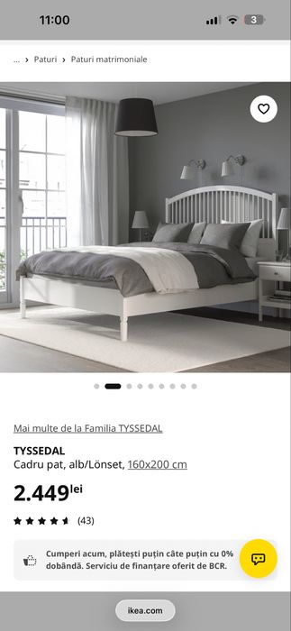 Vand pat ikea (fara saltea) cu somiera inclusa usor de montat