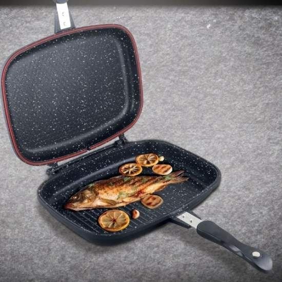 Tigaie dubla grill Heinner, 36x24x7.5 cm ceramica marmorata, inchidere