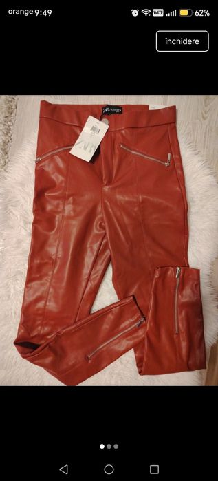 Zára pantaloni piele rosu burgund