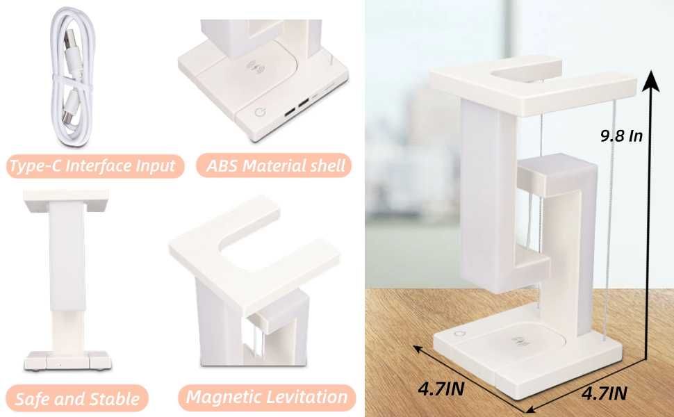 Tensegrity Магнитна левитационна лампа, с USB порт, Безжично зарядно