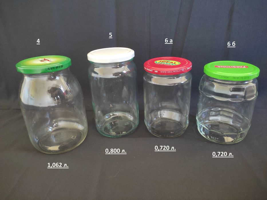 Стъклени бутилки, буркани и капачки