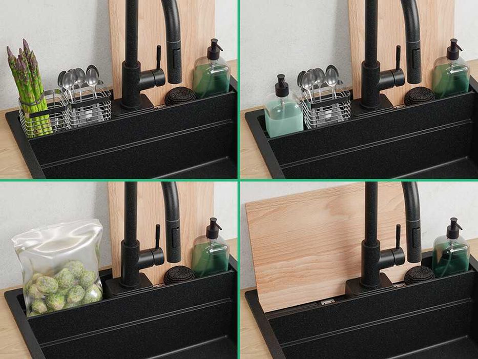 графит кухненска мивка за вграждане Берген 60 Double Pocket 560x540 мм