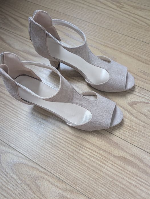 Sandale damă elegante din piele întoarsă ecologică bej/nude, mărimea 38 (