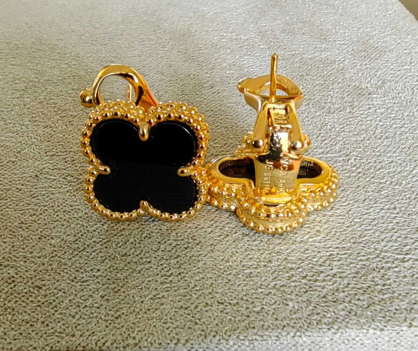 Златни обеци с черен оникс - Van Cleef & Arpels VCA Vintage Alhambra