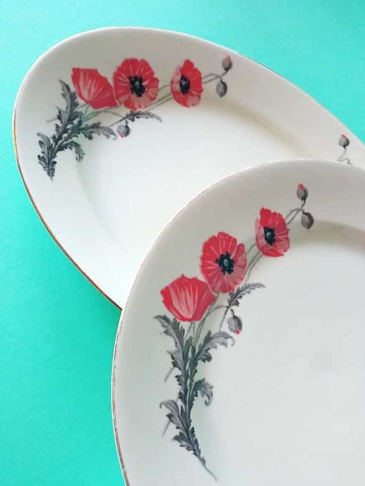 Три големи плата с макове * Чешки порцелан